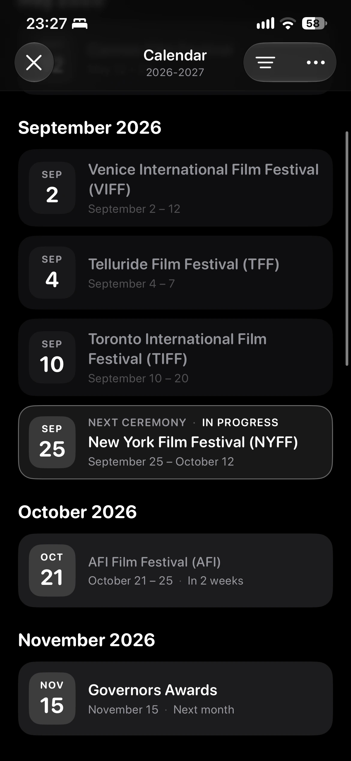 Le calendrier des cérémonies dans Watchin