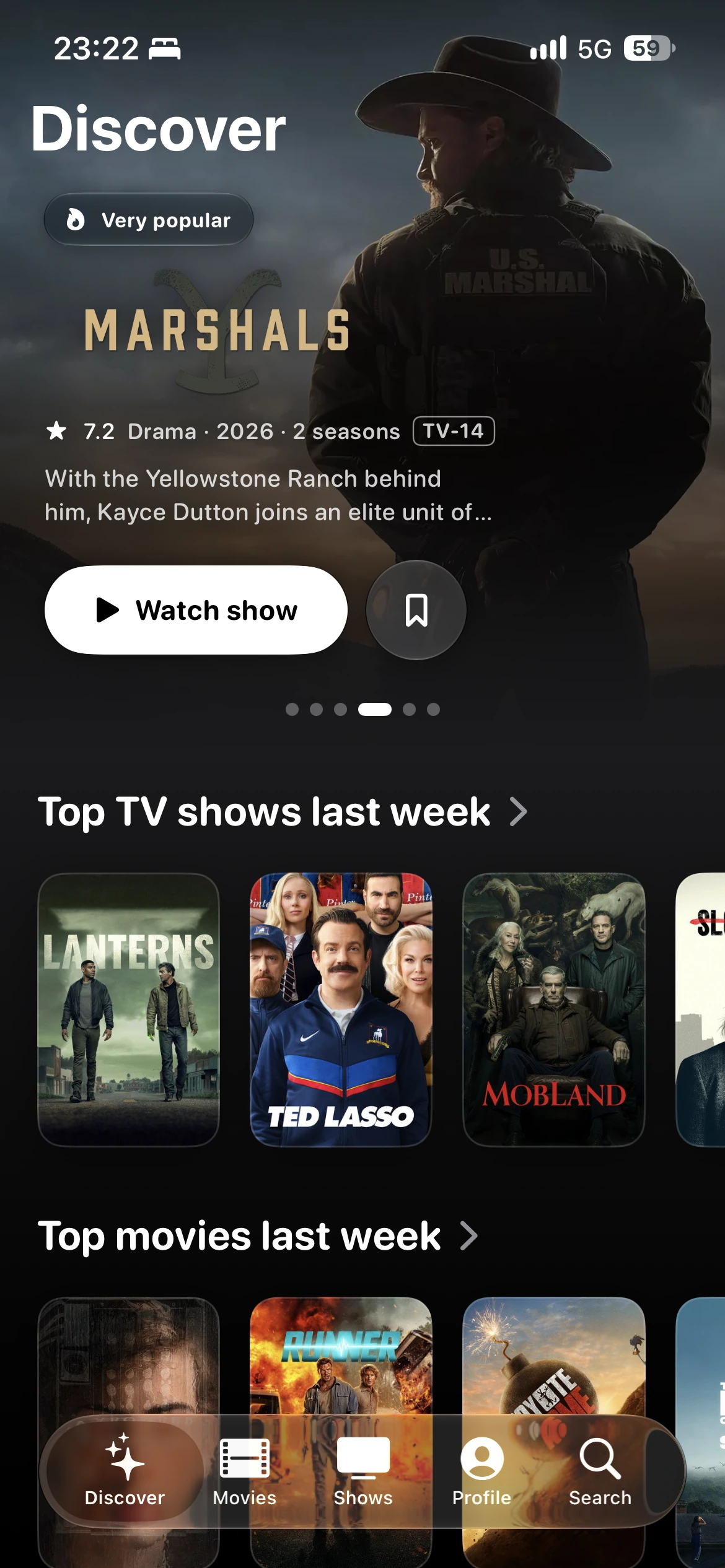 L'onglet Découvrir de Watchin sur iPhone