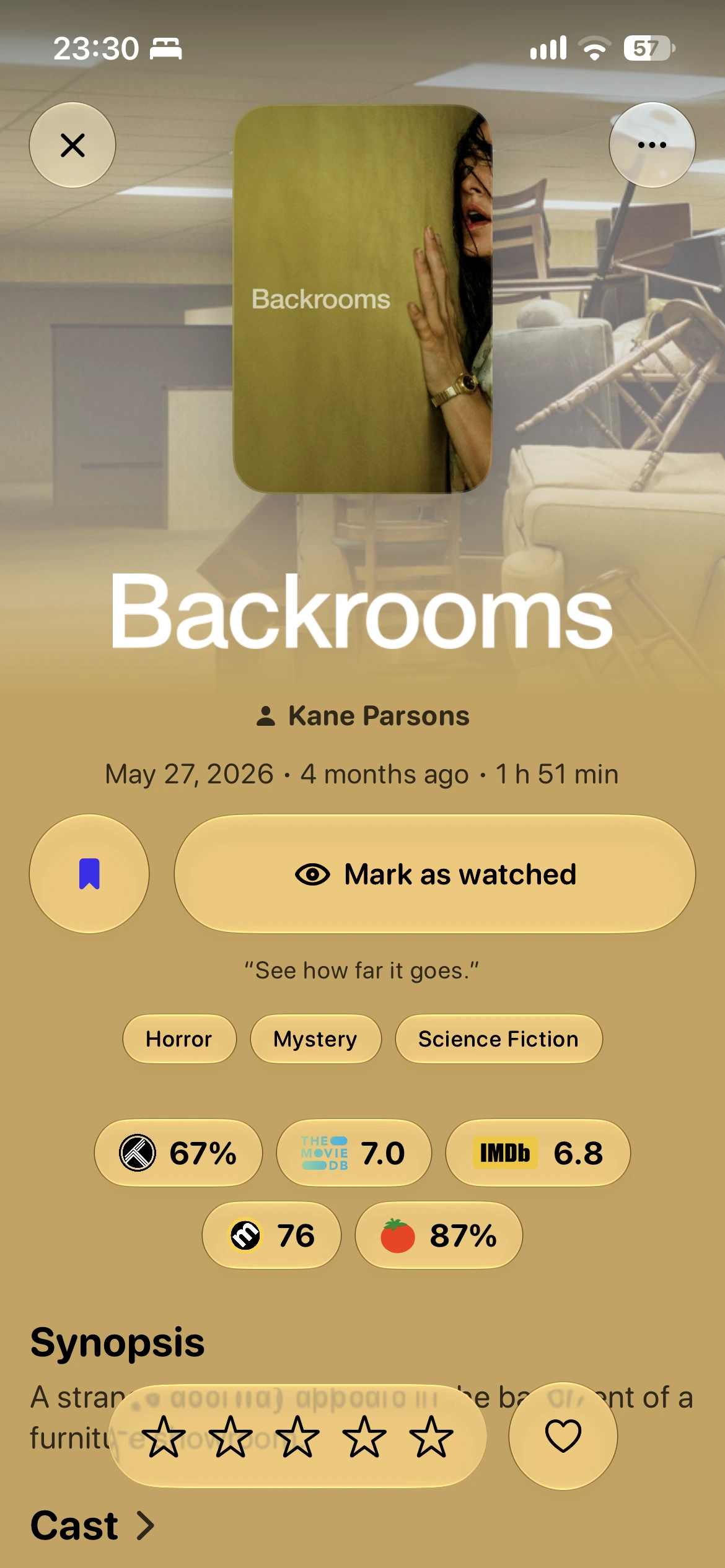 La fiche détaillée d'un film dans Watchin, avec ses notes